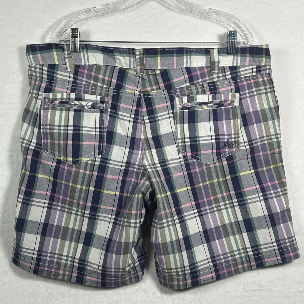 American Eagle Outfitters Plaid Shorts Womens 16 Purple Green Pink Cotton - Picture 2 of 8